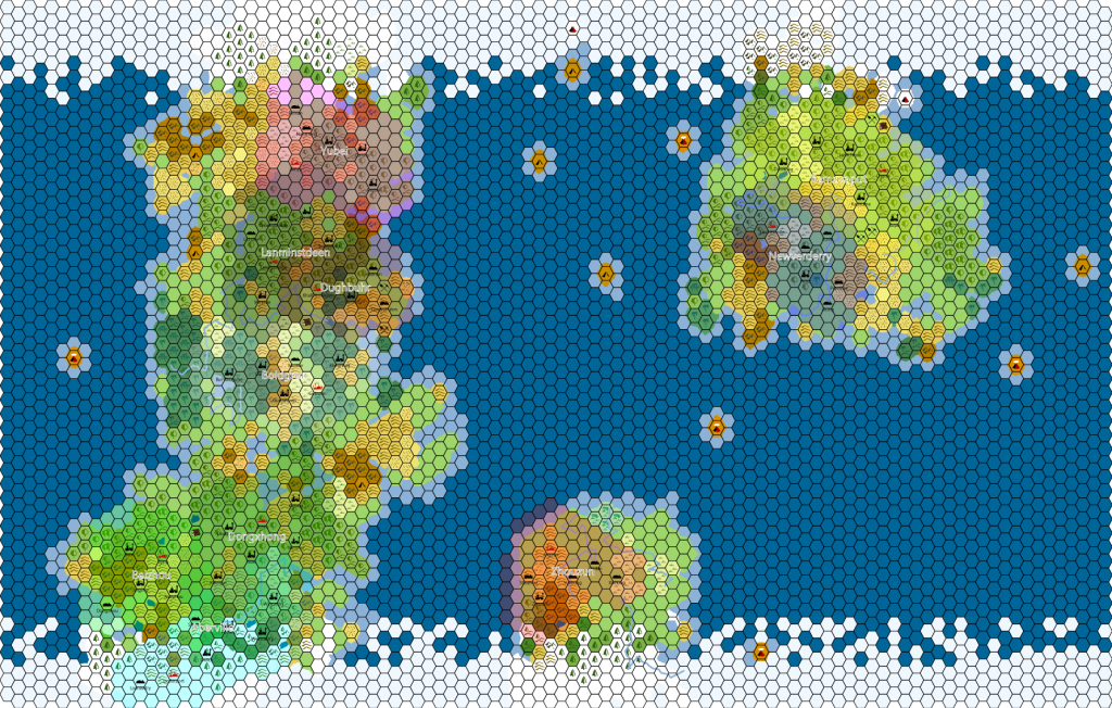 Auto-generated map with "classic" map symbols. Rivers, cities, & empires were all generated by Worldographer.