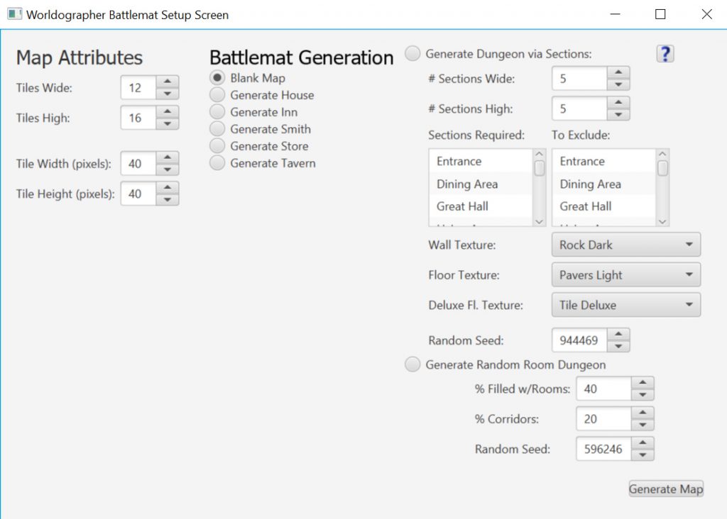 Battlemat Setup Screen.