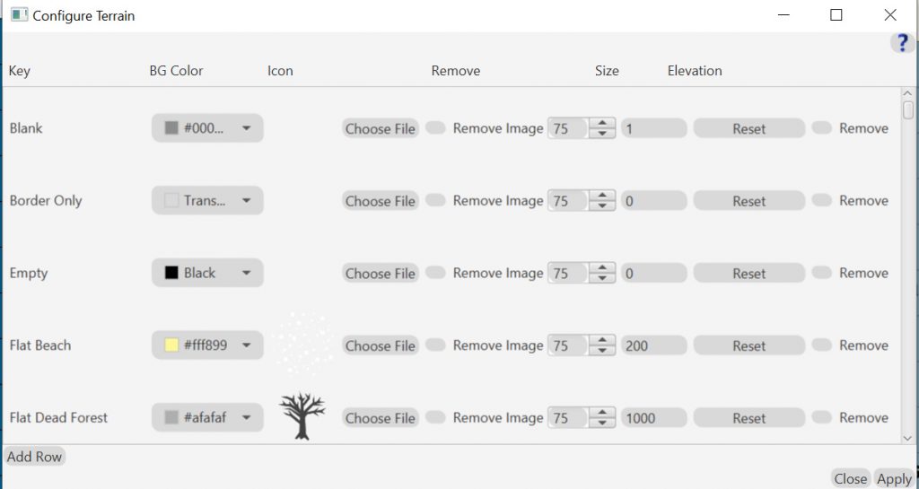 Configure Terrain dialog.