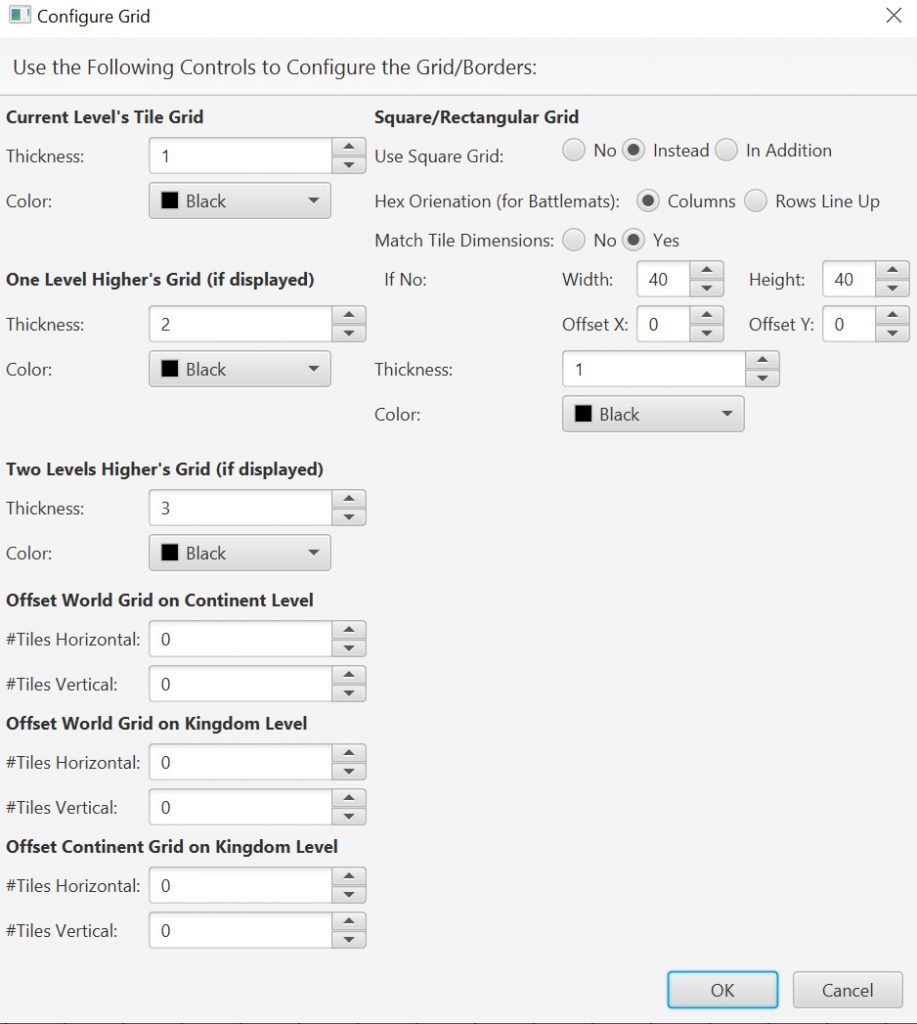 Configure Grid window.