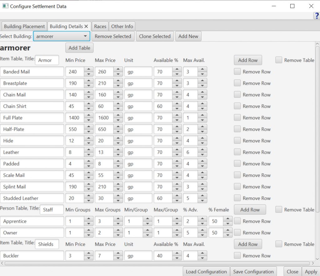 Configure Settlements Building Details Tab.