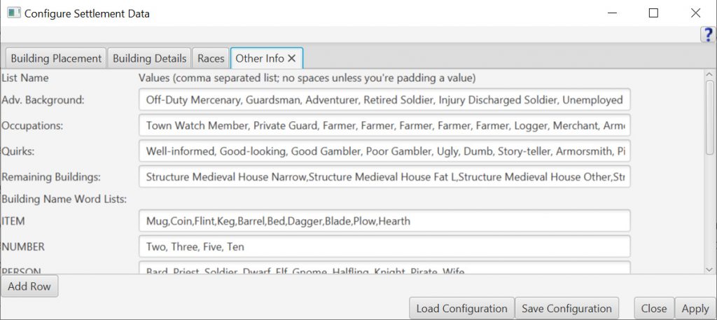 Configure Settlement Data Other Info tab.