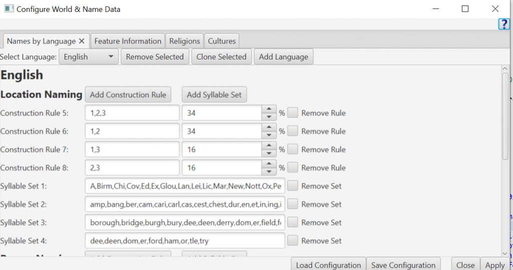 Configure World & Name Data's Names by Language tab.