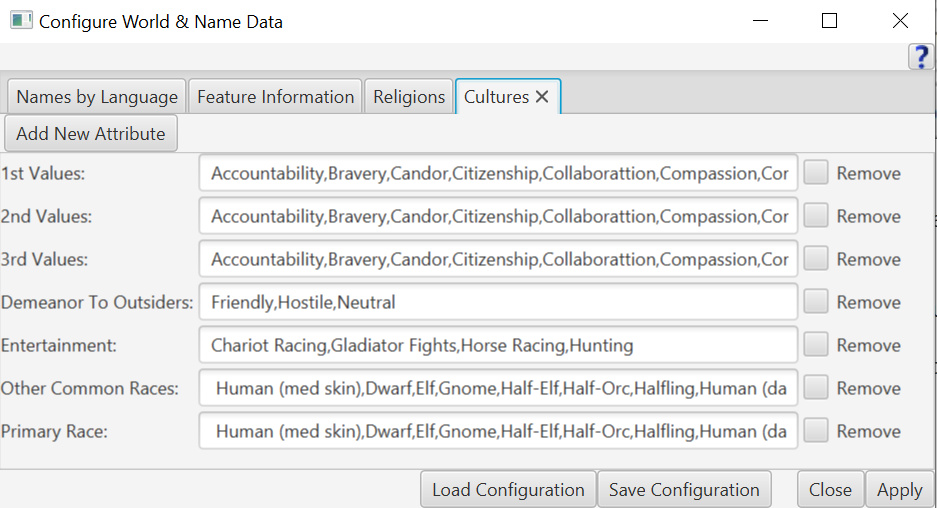 Configure World & Name Data Cultures tab.