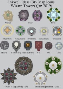 Wizard Towers Settlement Map Icons (2019 January). Get it via DriveThruRPG.