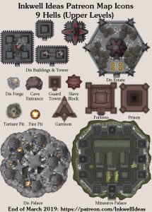 Nine Hells Upper Settlement Map Icons (2019 March). Get it via DriveThruRPG.