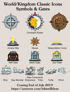 Symbols & Gates Classic World/Kingdom Map Icons (2019 July). Get it via DriveThruRPG.