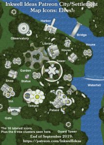 Elves Settlement Map Icons (2019 September). Get it via DriveThruRPG.