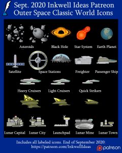 Outer Space Expanded Classic World/Kingdom Map Icons (2020 September). Get it via DriveThruRPG.
