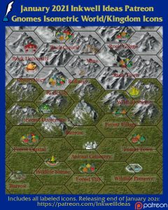 Gnome Isometric World/Kingdom Map Icons (2021 January). Get it via DriveThruRPG.