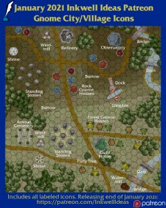 Gnome Settlement Map Icons (2021 January). Get it via DriveThruRPG.