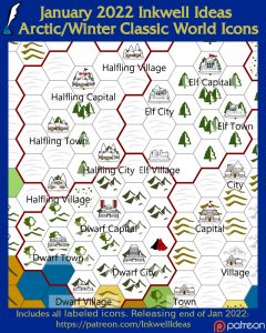 Arctic/Winter Classic World/Kingdom Map Icons (2022 January). Get it via DriveThruRPG.
