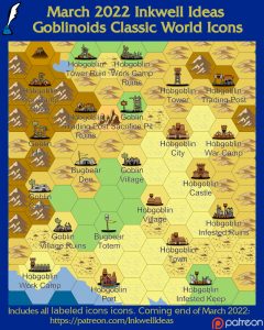 Goblinoids Classic World/Kingdom Map Icons (2022 March). Get it via DriveThruRPG.