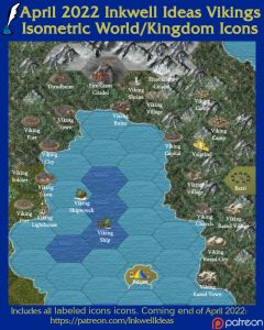 Vikings Isometric World/Kingdom Map Icons (2022 April). Get it via DriveThruRPG.