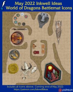 Dragons Battlemat Map Icons (2022 May). Get it via DriveThruRPG.