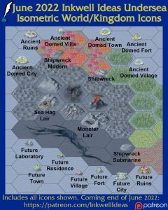 Undersea Isometric World/Kingdom Map Icons (2022 June). Get it via DriveThruRPG.