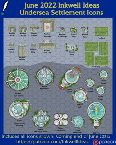 Undersea Settlement Map Icons (2022 June). Get it via DriveThruRPG.