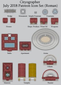 Roman Settlement Map Icons (2018 July). Get it via DriveThruRPG.