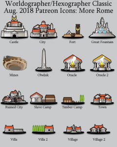 More Roman Classic World/Kingdom Map Icons (2018 August). Get it via DriveThruRPG.