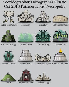 Necropolis Classic World/Kingdom Map Icons (2018 October). Get it via DriveThruRPG.
