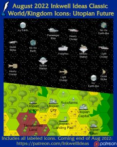 Utopian Future Classic Cosmic/World Map Icons (2022 August). Get it via DriveThruRPG.