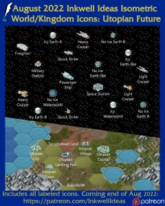 Utopian Future Isometric Cosmic/World Map Icons (2022 August). Get it via DriveThruRPG.