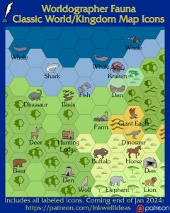 Fauna Classic World/Kingdom Map Icons (2024 January). Get it via DriveThruRPG.