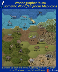 Fauna Isometric World/Kingdom Map Icons (2024 January). Get it via DriveThruRPG.