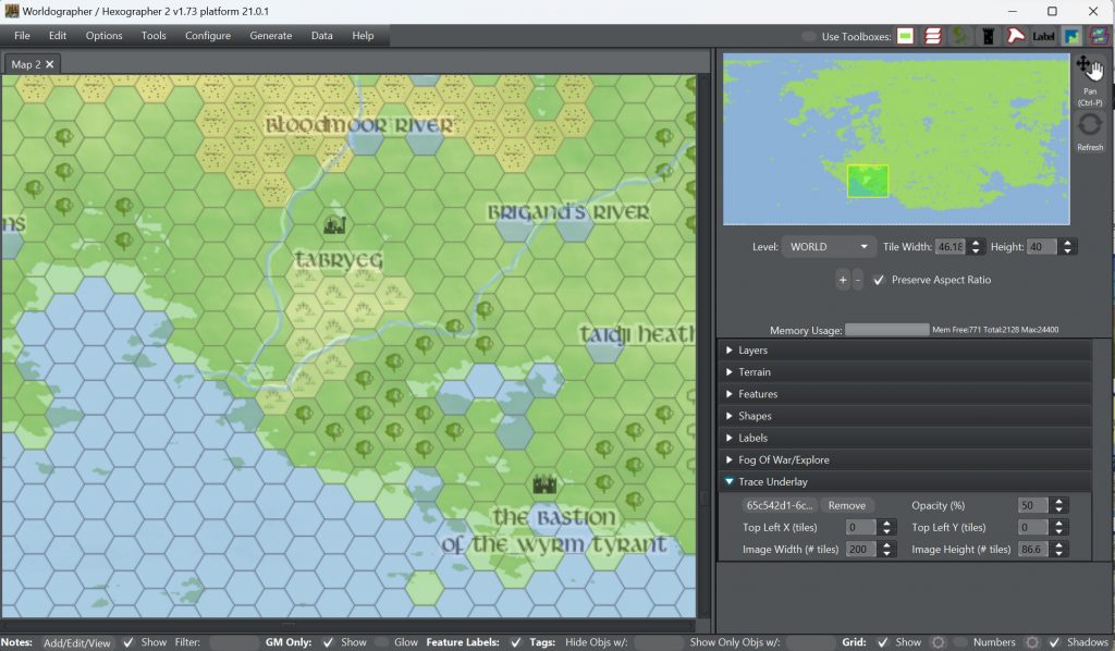 Tracing a donjon world map.